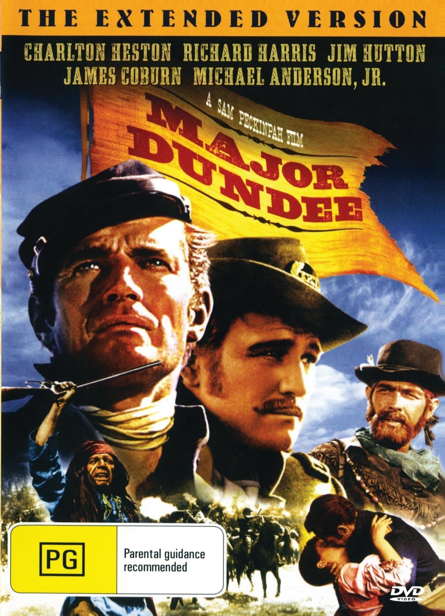 Major Dundee DVD featuring Charlton Heston and Richard Harris, adventure film from the rareandcollectibledvds collection.