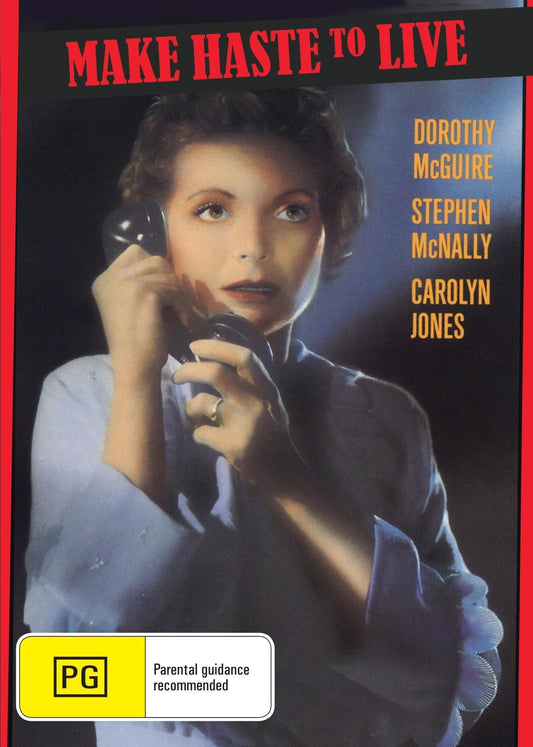 DVD cover for the thriller "Make Haste to Live" featuring Dorothy McGuire and Stephen McNally, from RareandCollectibleDVDs.