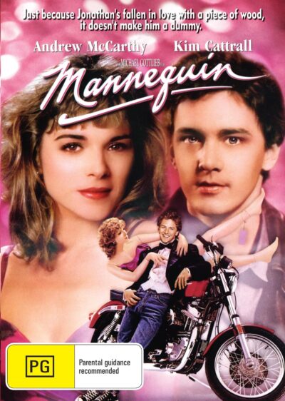 Mannequin DVD cover featuring Andrew McCarthy and Kim Cattrall, a comedy film with a mannequin theme, from rareandcollectibledvds.