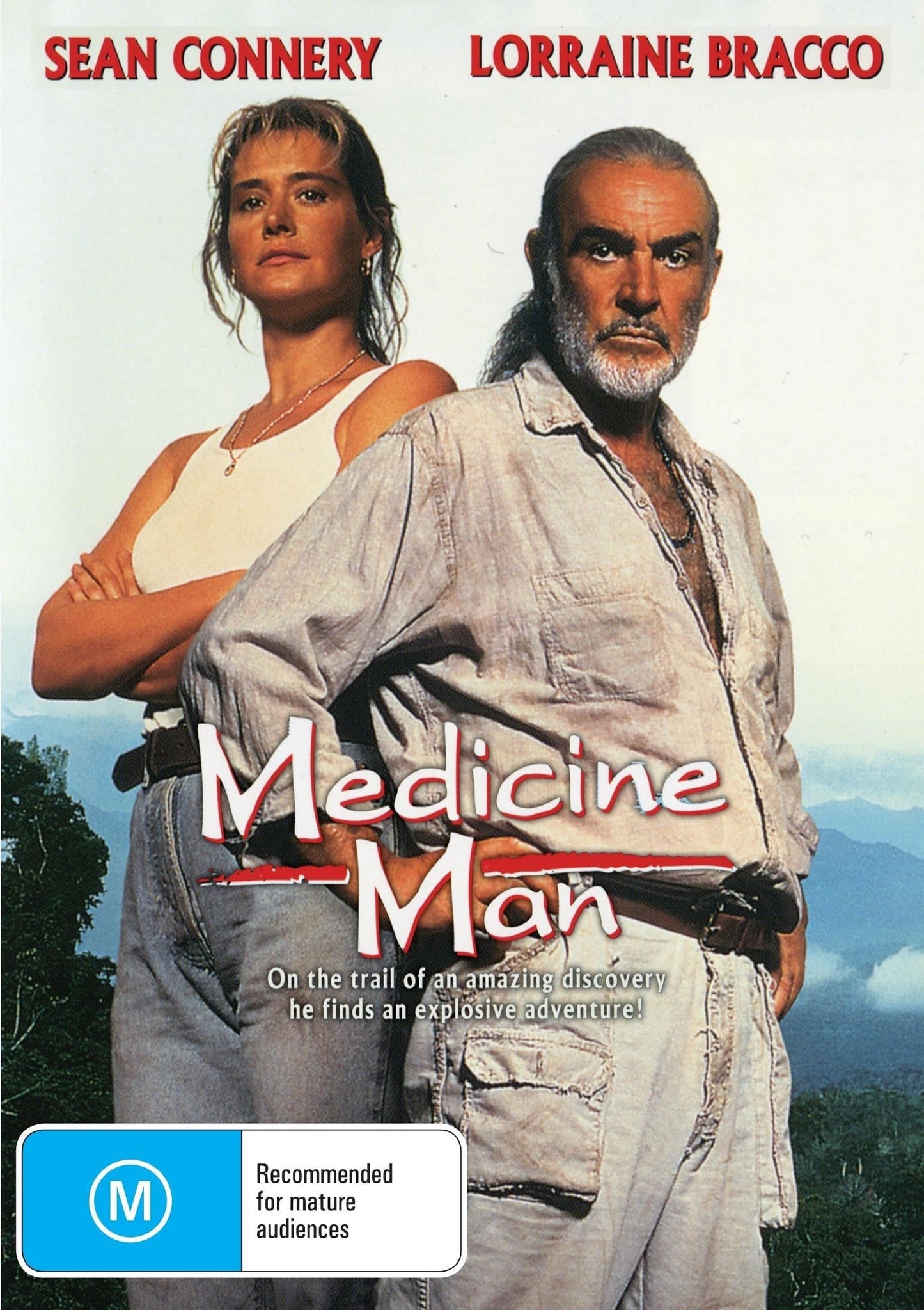 Medicine Man DVD featuring Sean Connery and Lorraine Bracco, adventure film with a dynamic cover image.