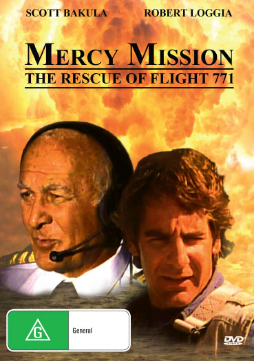 DVD cover of Mercy Mission: The Rescue of Flight 771 drama featuring Robert Loggia and Scott Bakula, from RareAndCollectibleDVDs