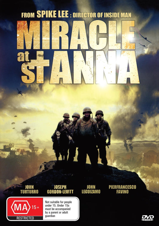 DVD cover of Miracle at St. Anna featuring Derek Luke and Michael Ealy, a war film available from RareAndCollectibleDVDs.