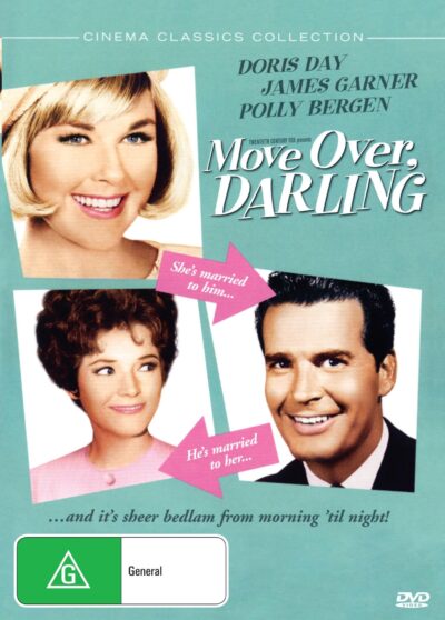 DVD cover for "Move Over Darling" romantic comedy starring Doris Day and James Garner, from rareandcollectibledvds.