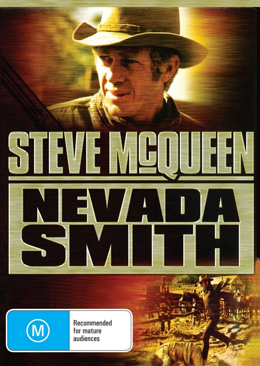 Nevada Smith Western DVD featuring Steve McQueen and Karl Malden, image of the movie cover with title and actors.