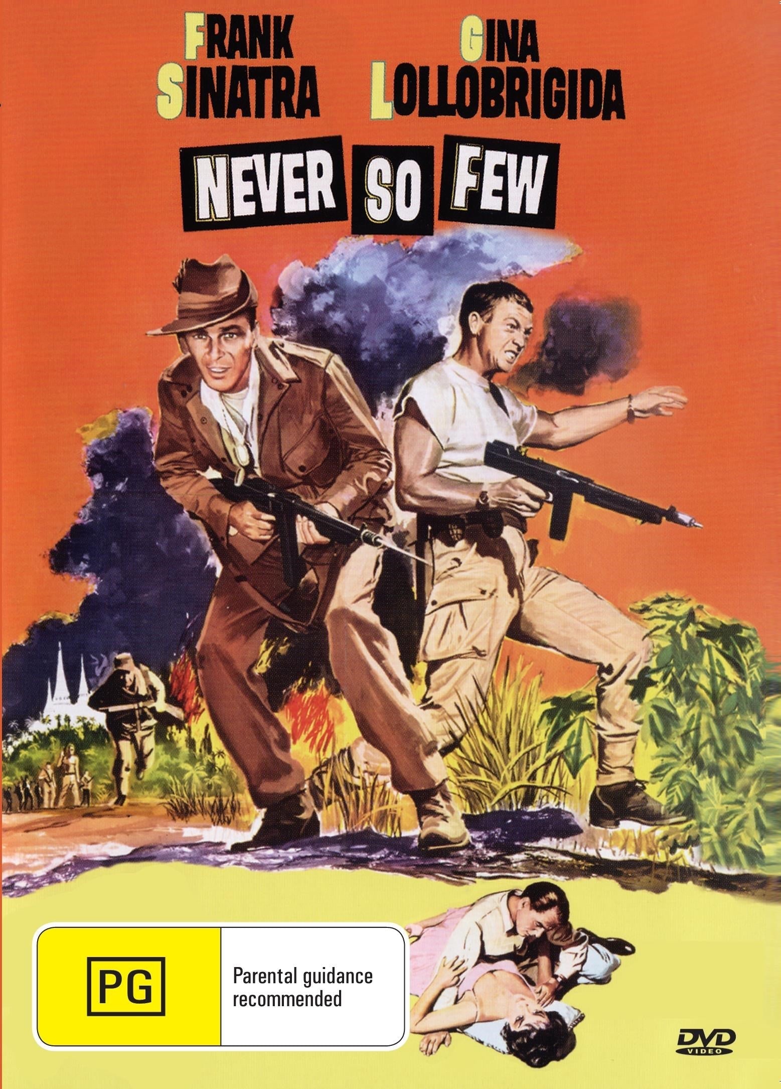 DVD cover of "Never So Few" featuring Frank Sinatra and Gina Lollobrigida, from the RareAndCollectibleDVDs collection.