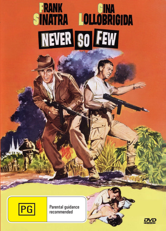 DVD cover of "Never So Few" featuring Frank Sinatra and Gina Lollobrigida, from the RareAndCollectibleDVDs collection.