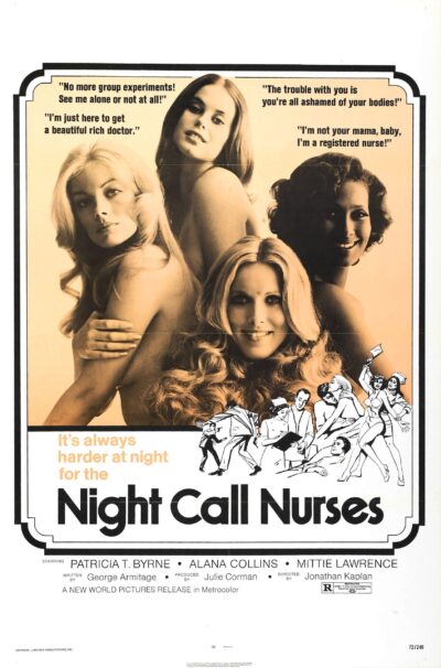 Night Call Nurses DVD featuring comedy stars Patty Byrne and Alana Stewart, vintage film with vibrant cover art.