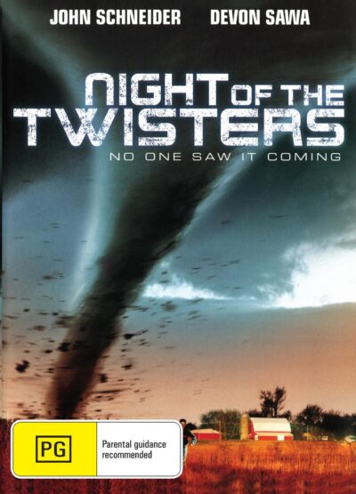 Night of the Twisters DVD featuring Devon Sawa and Amos Crawley, action movie with dramatic storm scenes on a collectible DVD.