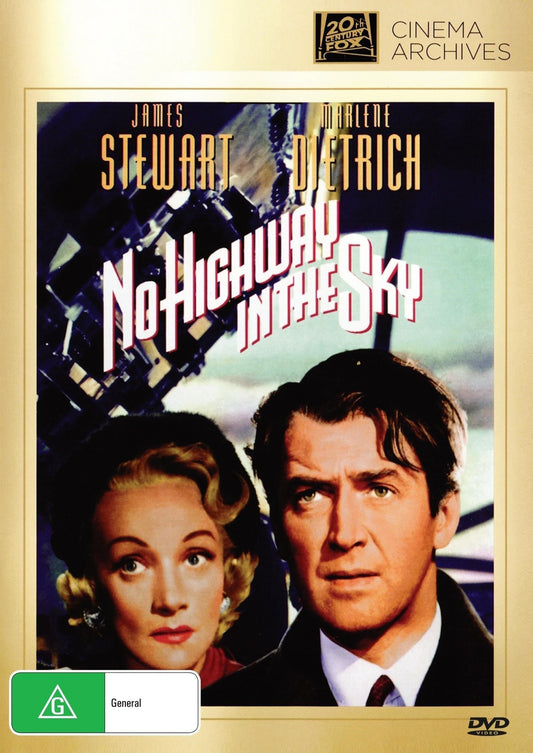 No Highway in the Sky DVD featuring James Stewart and Marlene Dietrich, thriller film with cover art showing the actors
