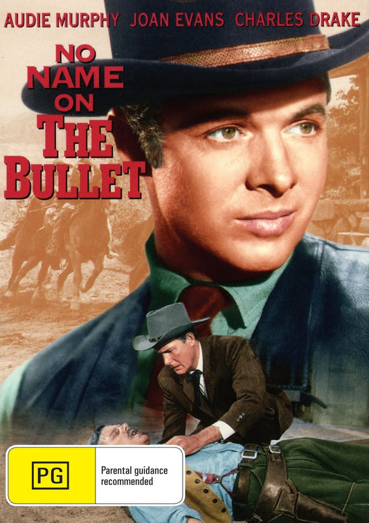 Western DVD titled "No Name on the Bullet" starring Audie Murphy and Charles Drake, featuring cover art with vintage Western imagery.