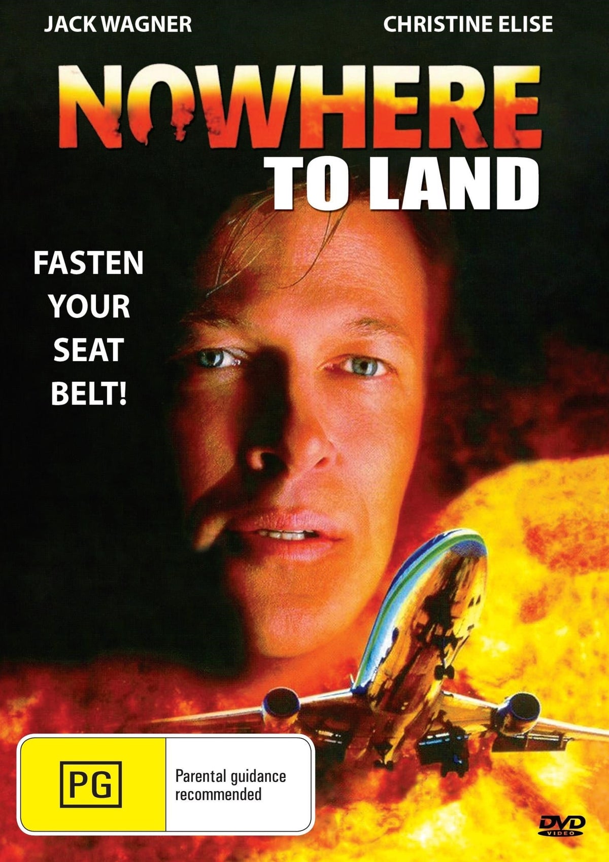 DVD cover of "Nowhere to Land" thriller featuring Jack Wagner and Christine Elise, showing the movie title and main actors.