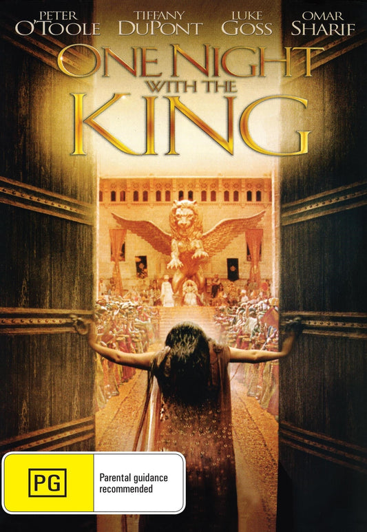 DVD cover of "One Night With The King" featuring Tiffany Dupont and Luke Goss, historical drama film.