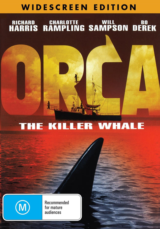 DVD cover of the thriller Orca featuring Richard Harris and Charlotte Rampling, available from Rareandcollectibledvds.
