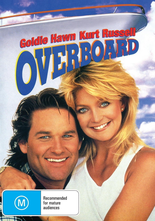 Overboard DVD comedy featuring Goldie Hawn and Kurt Russell, image showing the DVD case with movie title and actors.