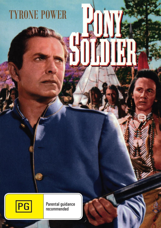 DVD cover of Pony Soldier featuring Tyrone Power and Cameron Mitchell, a classic Western film in the rareandcollectibledvds collection.