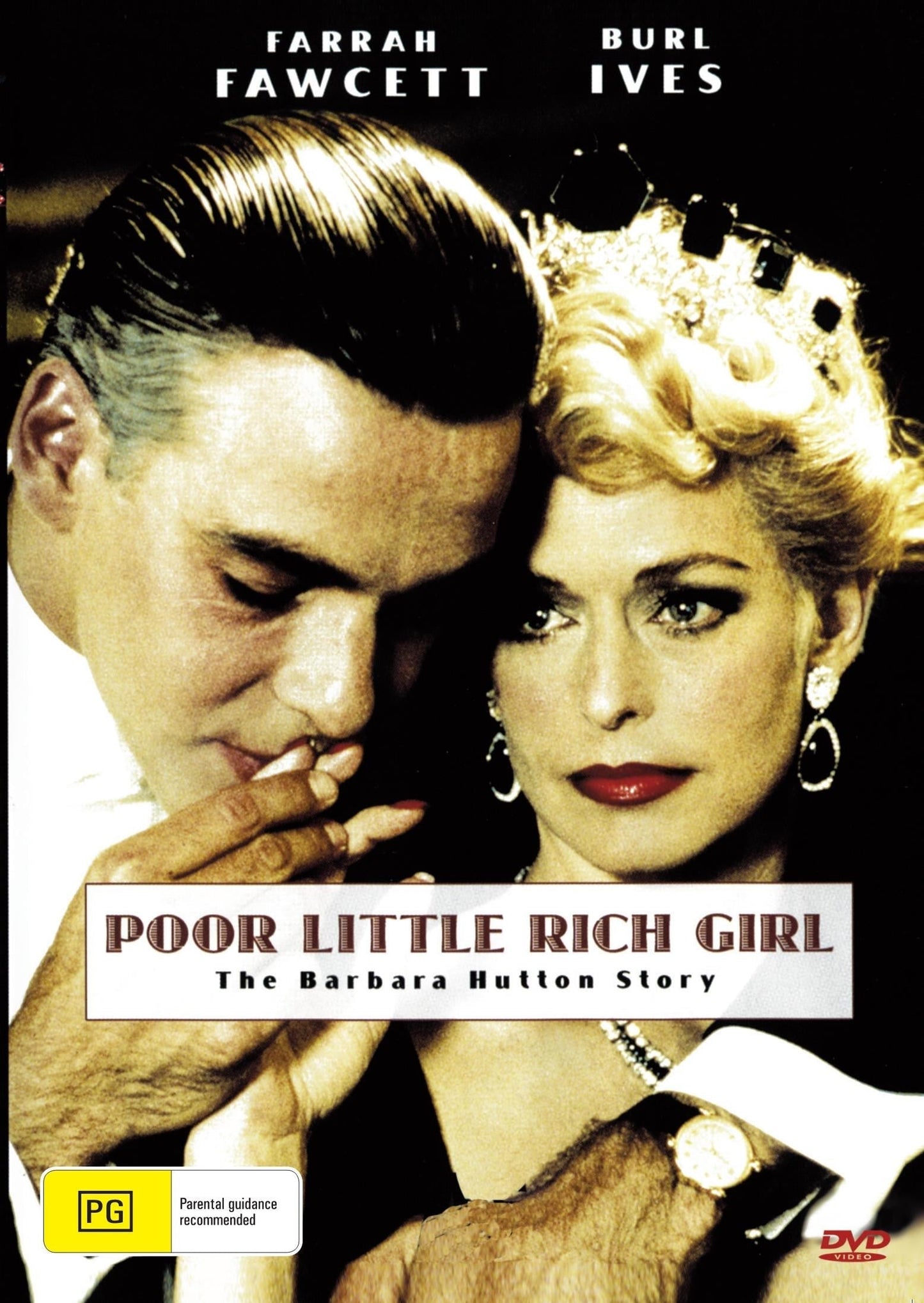 DVD cover of "Poor Little Rich Girl: The Barbara Hutton Story" featuring Farrah Fawcett and David Ackroyd, biography movie.