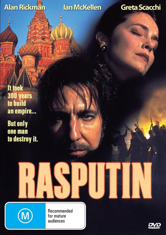 Rasputin DVD featuring Alan Rickman and Greta Scacchi, biography film, cover image with title and actors.