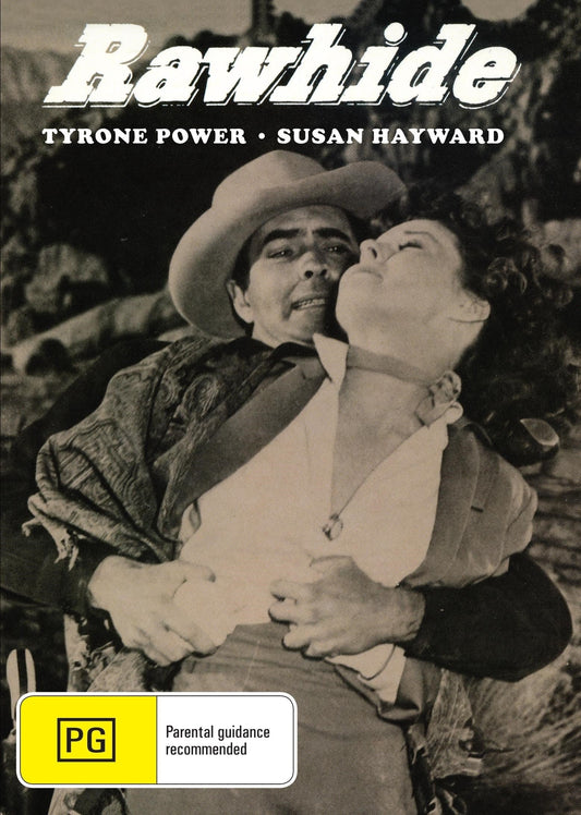 DVD cover of "Rawhide" drama featuring Tyrone Power and Susan Hayward, from rareandcollectibledvds collection.
