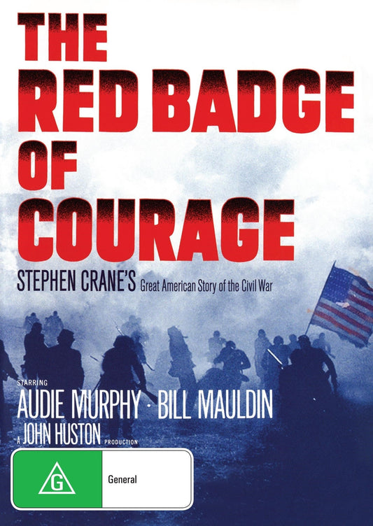 Red Badge of Courage DVD featuring Audie Murphy drama with Bill Mauldin artwork, collectible e-commerce movie product.