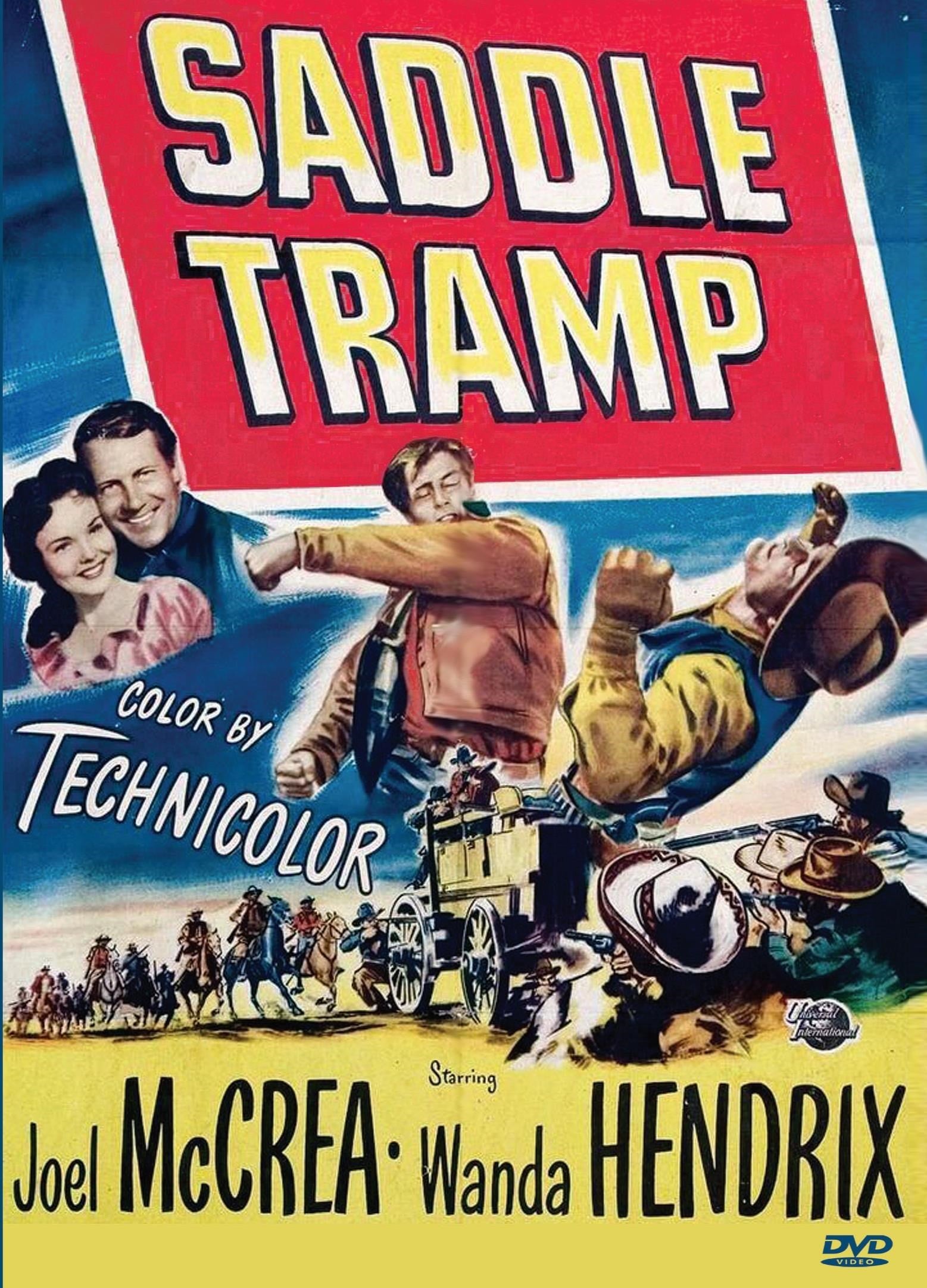 DVD cover of Saddle Tramp drama featuring Joel McCrea and Wanda Hendrix, vintage film available for download.