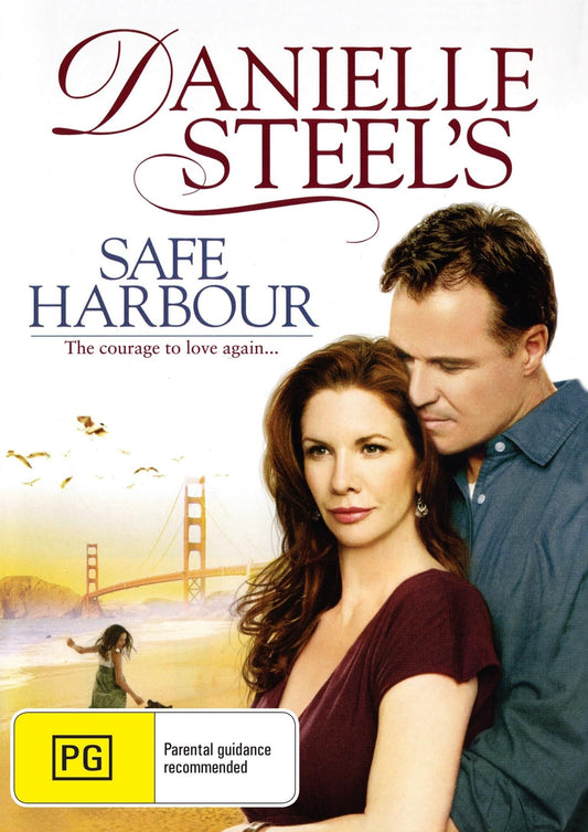 DVD cover of Safe Harbour drama featuring Melissa Gilbert and Brad Johnson, with artwork depicting the film's cast and title.