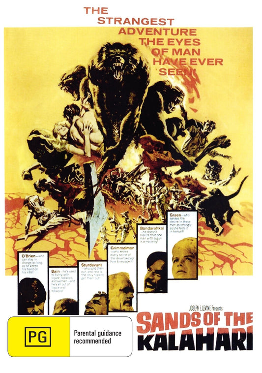 DVD cover of Sands of the Kalahari crime film featuring Stanley Baker and Stuart Whitman, from rareandcollectibledvds.