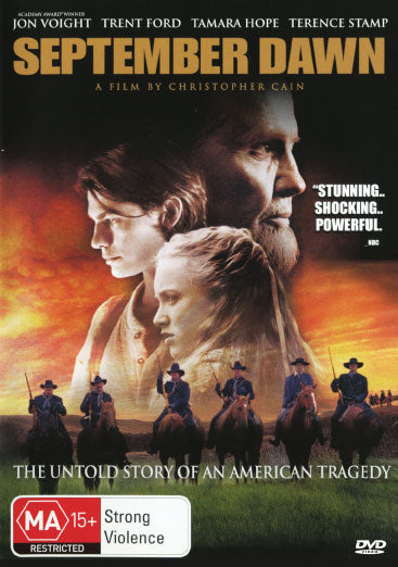 September Dawn DVD featuring Jon Voight and Trent Ford, romantic drama with cover art showing the film's title and actors.