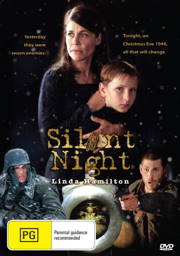 Silent Night DVD drama featuring Linda Hamilton and Matthew Harbour, showing the DVD case with cover art and title.