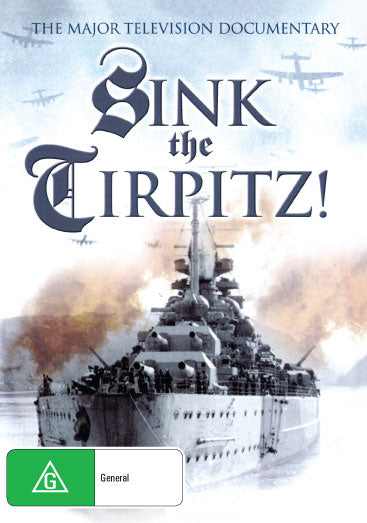 DVD cover for "Sink The Tirpitz" war documentary featuring Hitler's Beast, showcasing a naval battle scene on the DVD packaging.