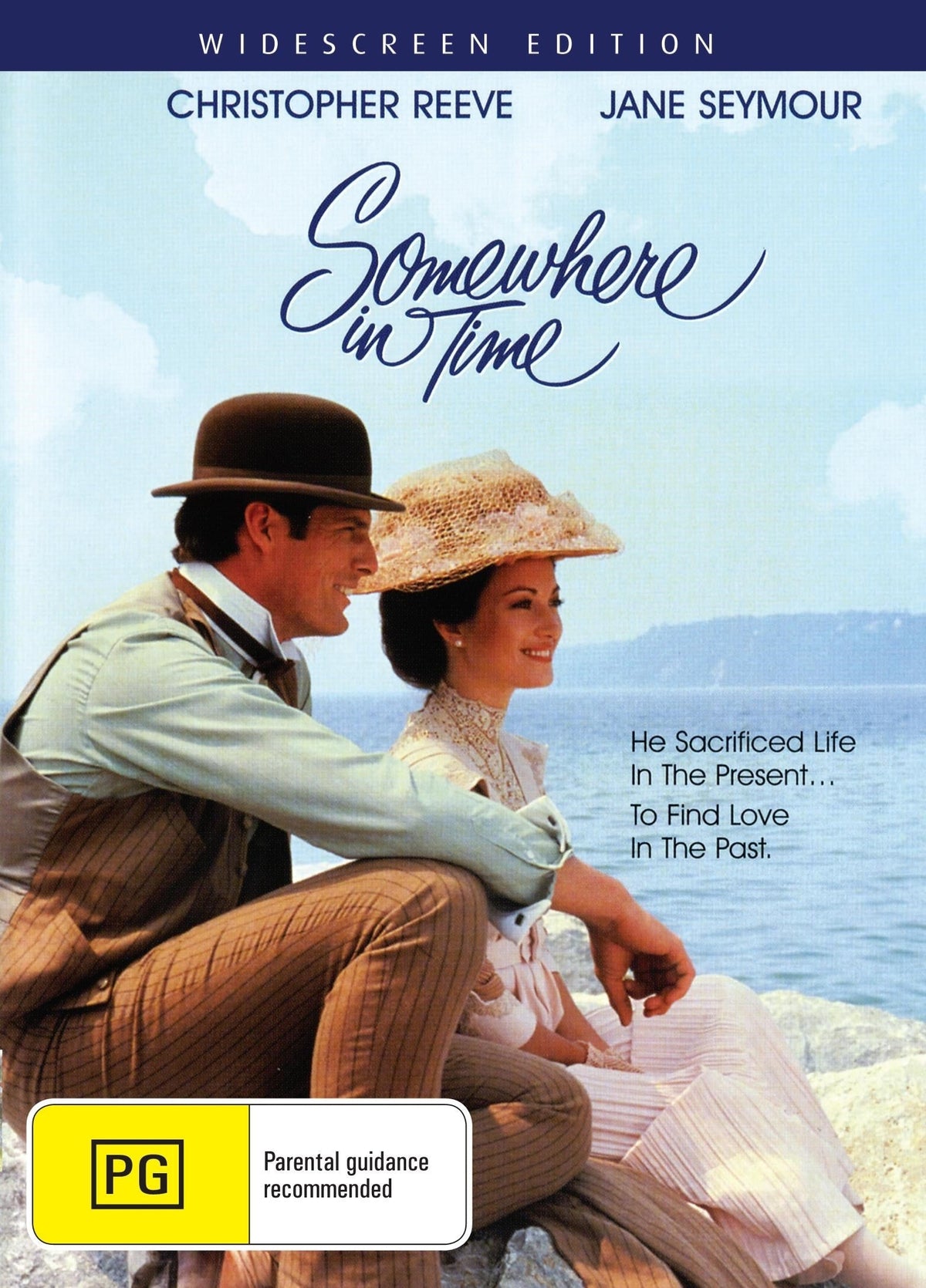 DVD of Somewhere in Time drama featuring Christopher Reeve and Jane Seymour, collectible film on a variable disc.