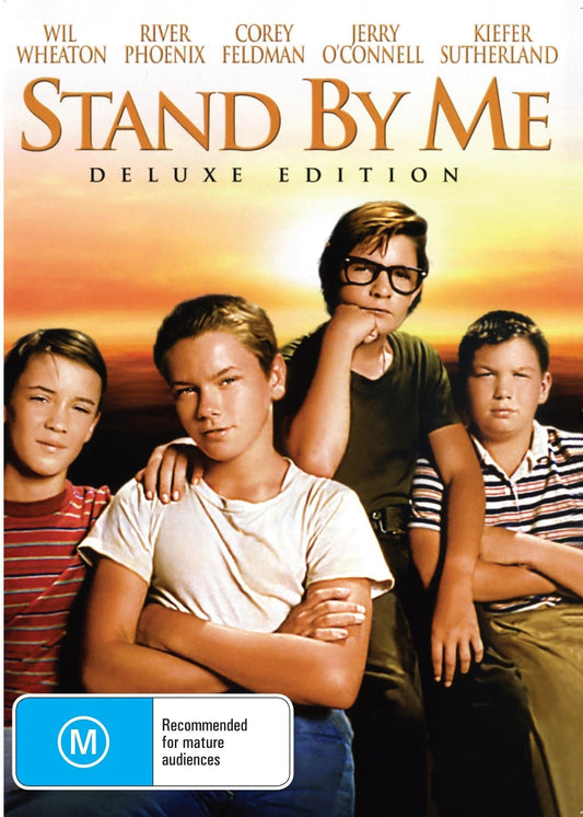 DVD cover of "Stand by Me" comedy featuring Wil Wheaton and River Phoenix, showcasing the movie's title and main actors.