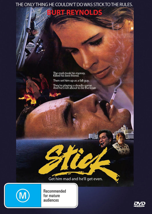 Stick-on DVD featuring Burt Reynolds and Candice Bergen in a crime film, from Rare and Collectible DVDs.