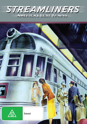 DVD cover for "Streamliners: America's Lost Trains" featuring Liev Schreiber, showing vintage train images and history text.