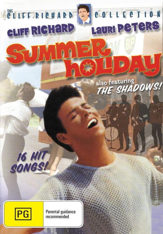 DVD cover of "Summer Holiday" comedy featuring Cliff Richard and Lauri Peters, showing the movie title and main cast.