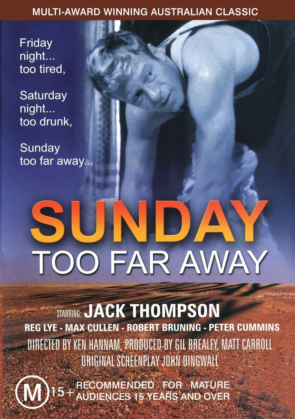 DVD cover for "Sunday Too Far Away" drama featuring Jack Thompson and Max Cullen, from Rare and Collectible DVDs.