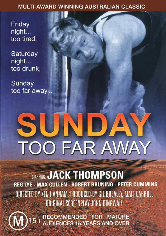 DVD cover for "Sunday Too Far Away" drama featuring Jack Thompson and Max Cullen, from Rare and Collectible DVDs.