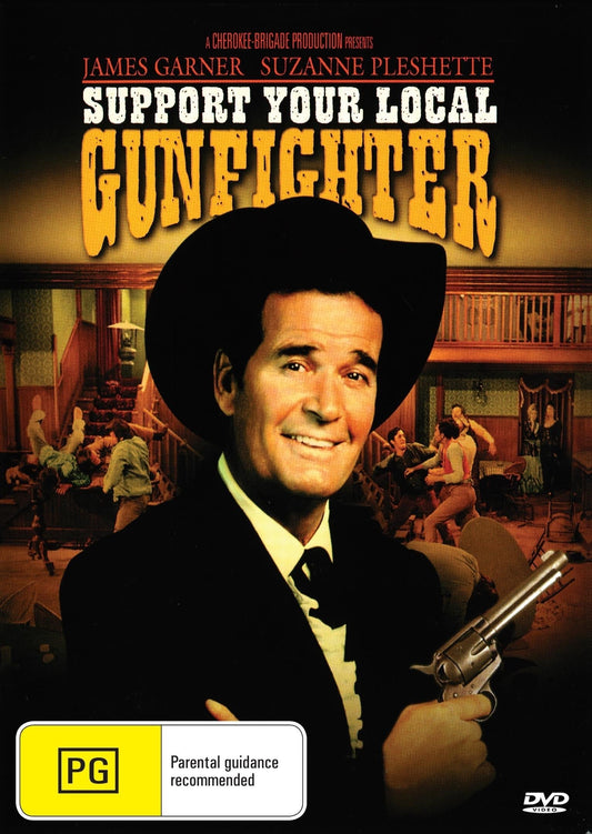 DVD cover for "Support Your Local Gunfighter" comedy featuring James Garner and Suzanne Pleshette, from rareandcollectibledvds.