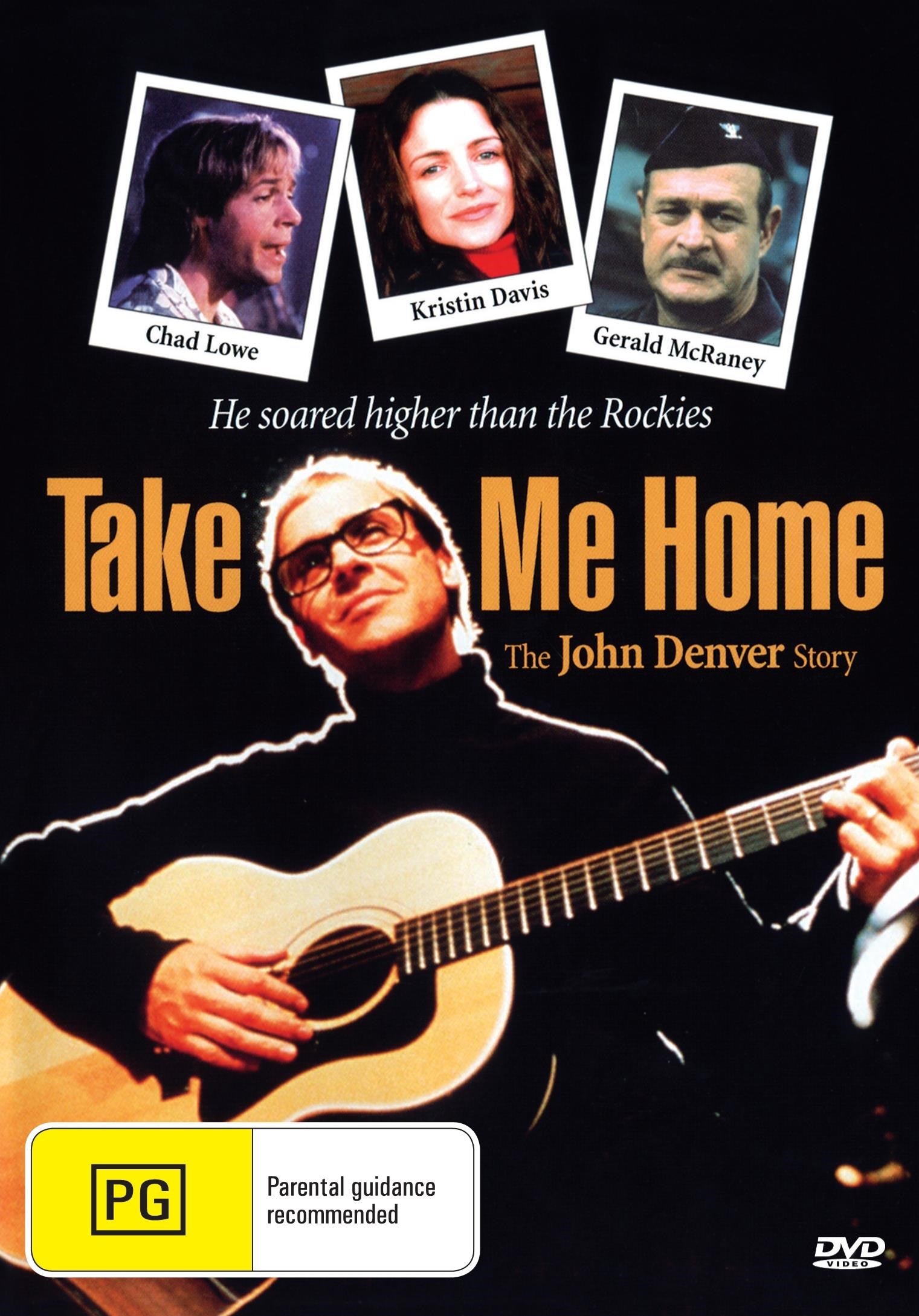 DVD of Take Me Home: The John Denver Story featuring Chad Lowe and Kristin Davis, showcasing the movie cover art.