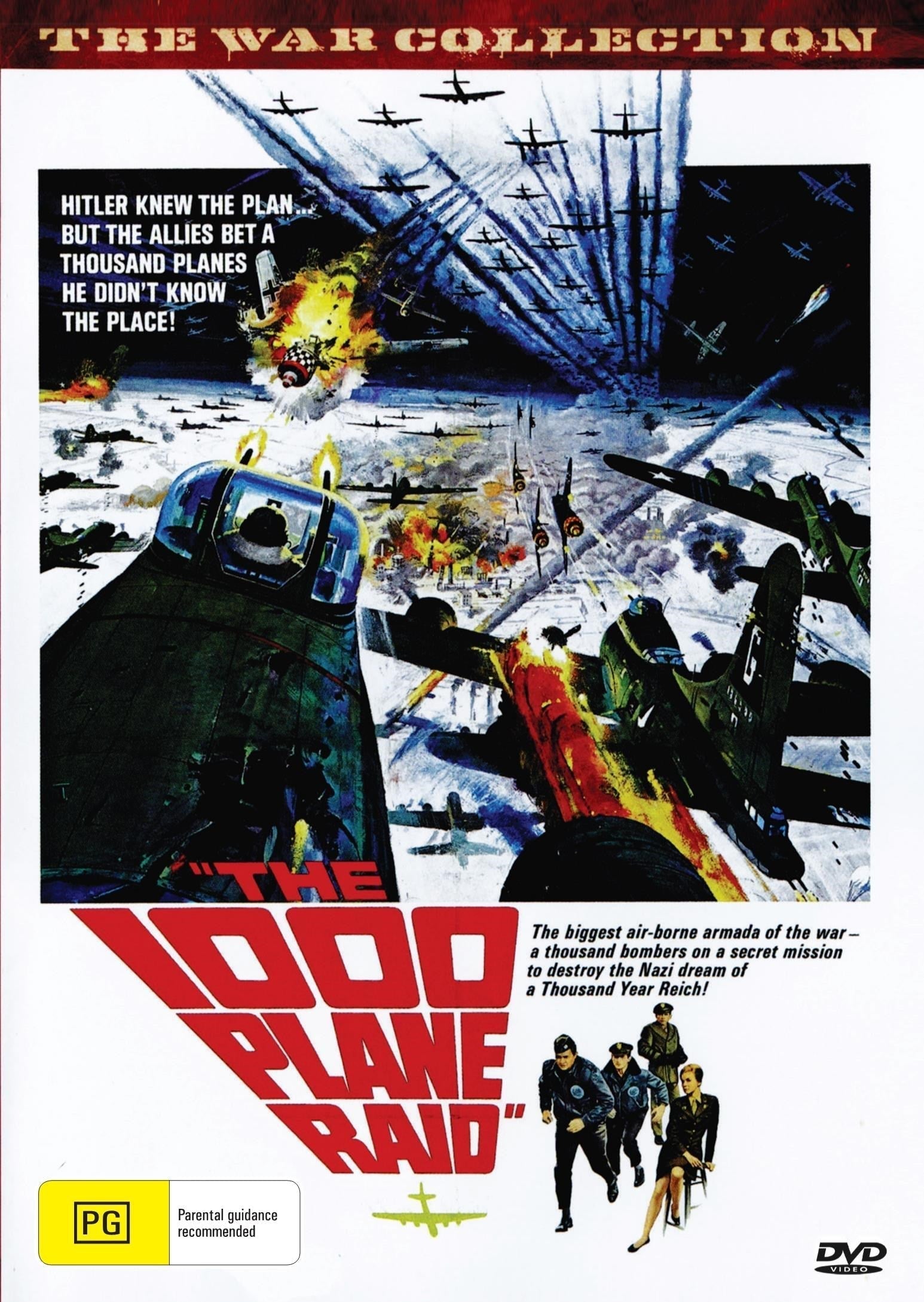 DVD cover for "The 1000 Plane Raid" featuring Christopher George and Laraine Stephens, depicting a wartime aircraft scene.