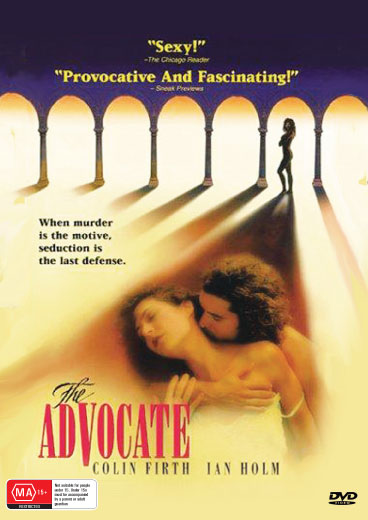 DVD cover of "The Advocate on ]-[" comedy starring Colin Firth and Amina Annabi, featuring colorful artwork and cast images.
