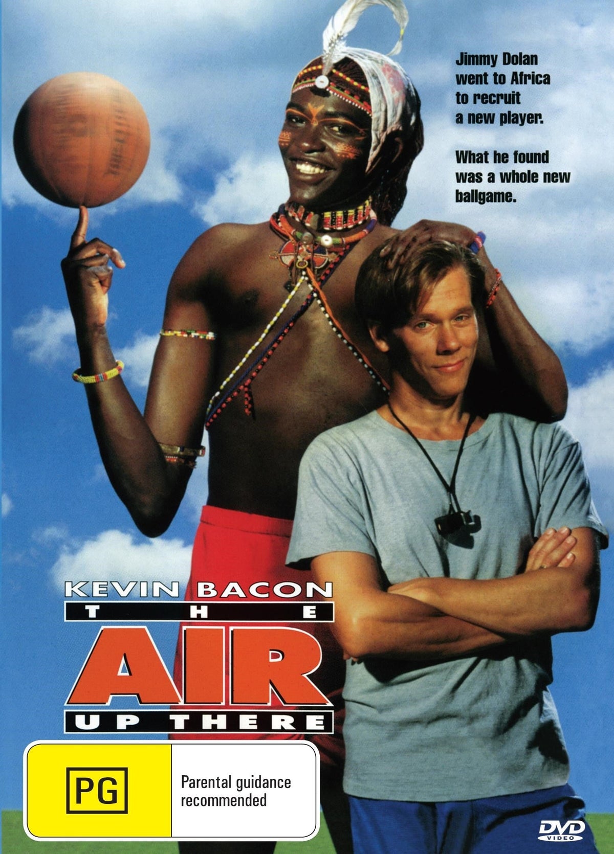 DVD cover of the comedy film "The Air Up There" starring Kevin Bacon and Charles Gitonga Maina, distributed by rareandcollectibledvds.