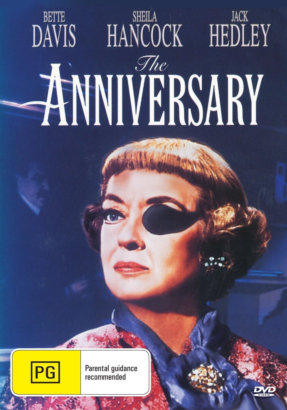 DVD of The Anniversary comedy starring Bette Davis and Sheila Hancock, featuring colorful cover art and classic film imagery.