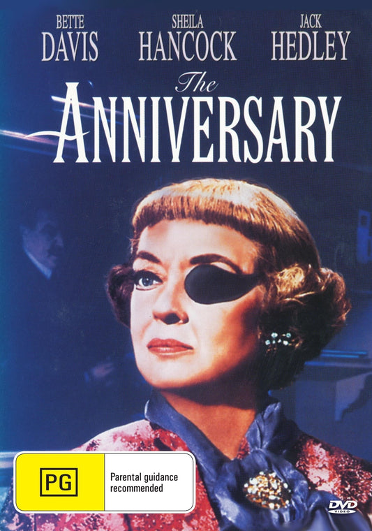 DVD of The Anniversary comedy starring Bette Davis and Sheila Hancock, featuring colorful cover art and classic film imagery.