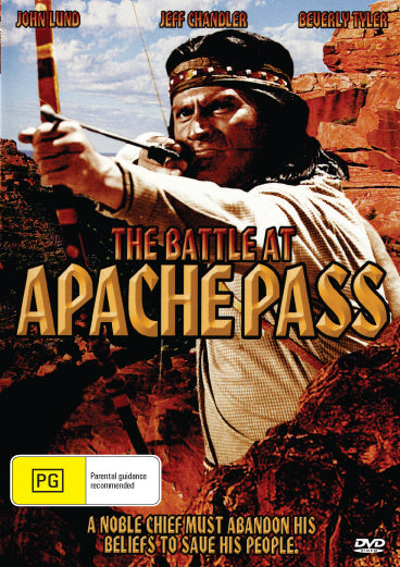 Western DVD titled The Battle At Apache Pass starring John Lund and Jeff Chandler, featuring action scenes and vintage film quality.
