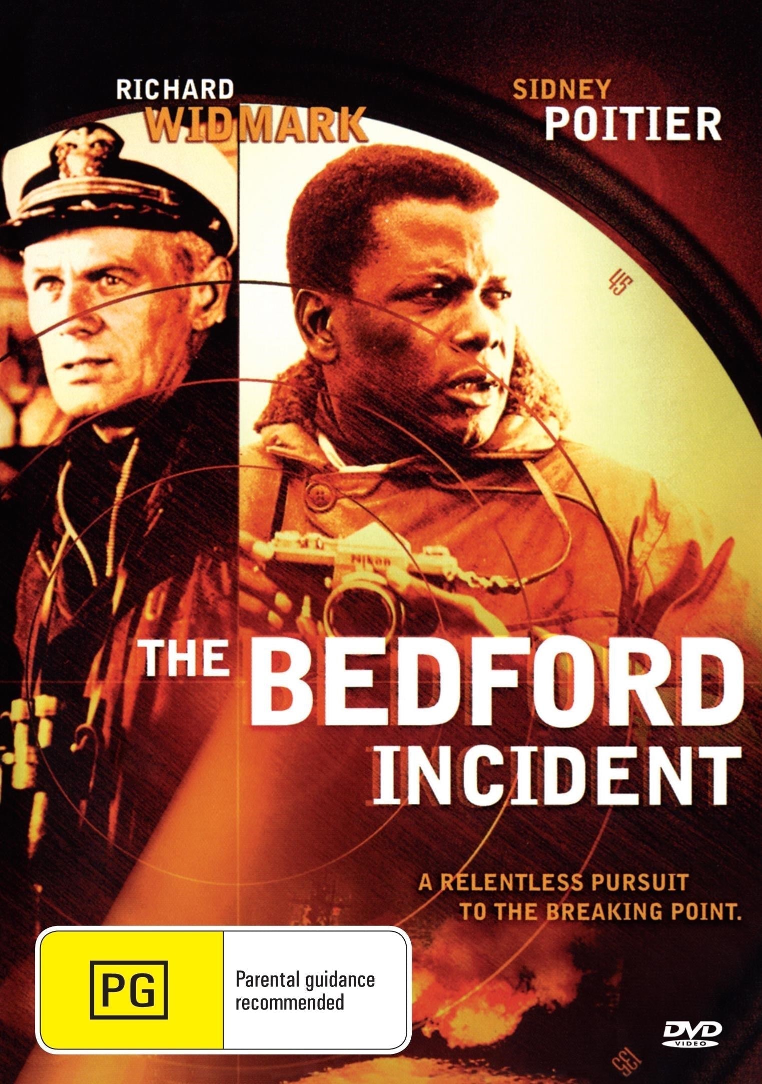 The Bedford Incident DVD featuring thriller with Richard Widmark and Sidney Poitier, showing the DVD cover with title and actor images.