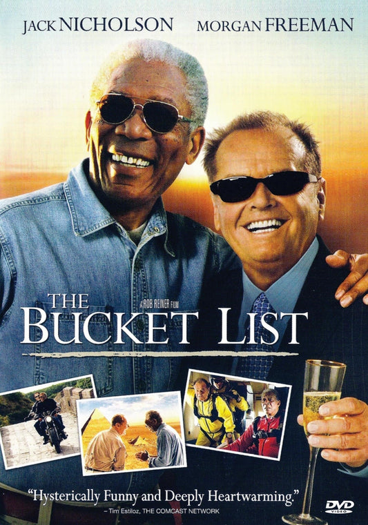 The Bucket List DVD featuring Jack Nicholson and Morgan Freeman, dark comedy film with actors posing on the cover.
