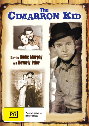 DVD cover of Western film "The Cimarron Kid" starring Audie Murphy and Beverly Tyler, featuring vintage Western movie artwork.