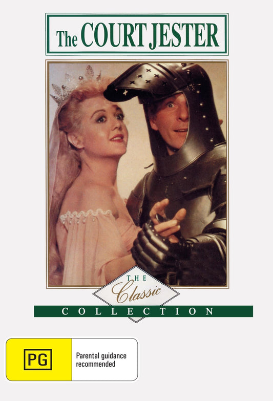 DVD of The Court Jester comedy featuring Danny Kaye and Glynis Johns, with cover art showing the film's title and main cast.