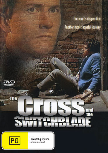 DVD cover of "The Cross and The Switchblade" featuring Pat Boone and Erik Estrada, crime drama movie, from RareandCollectibleDVDs