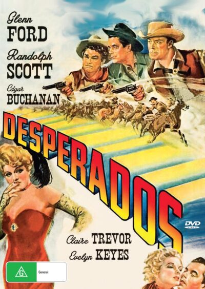 Western DVD featuring Randolph Scott and Claire Trevor, titled The Desperadoes, collectible release from RareAndCollectibleDVDs.